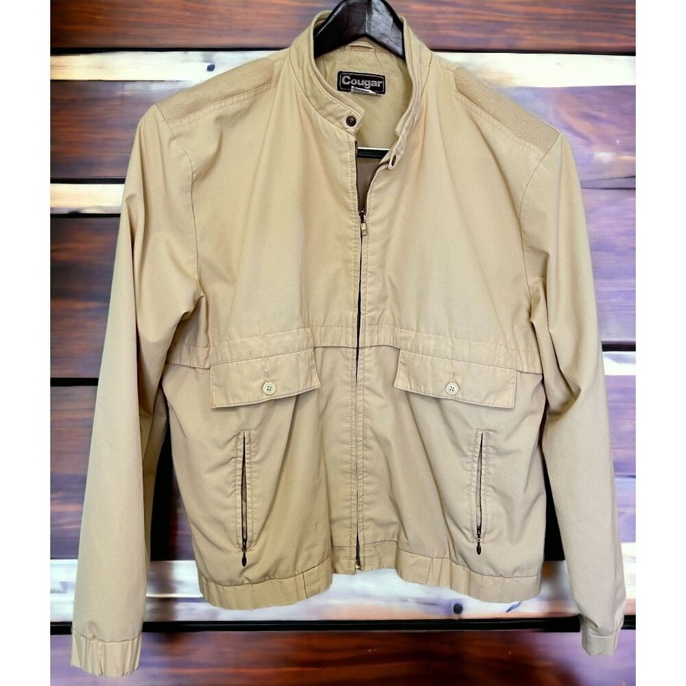 Cougar Mens Light Jacket Size Large Tan Zip Up Windbreaker Vintage